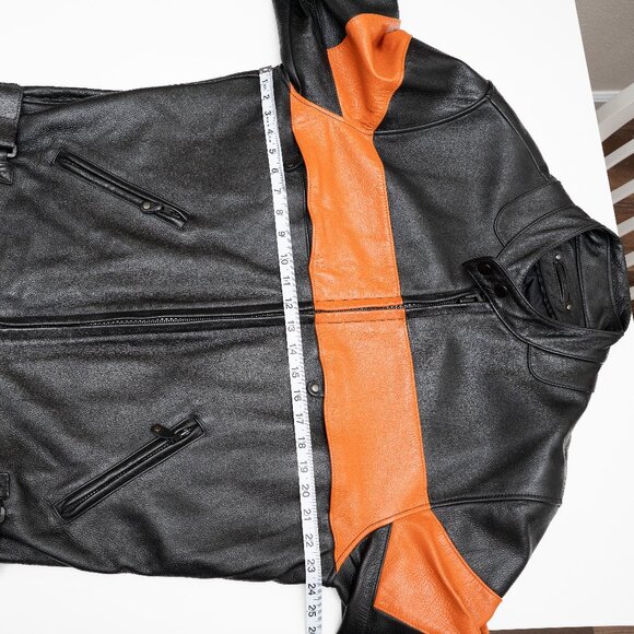 Wilsons Leather Moto Racer Jacket Black Orange Harley Stripe Insulated L - Picture 3 of 5